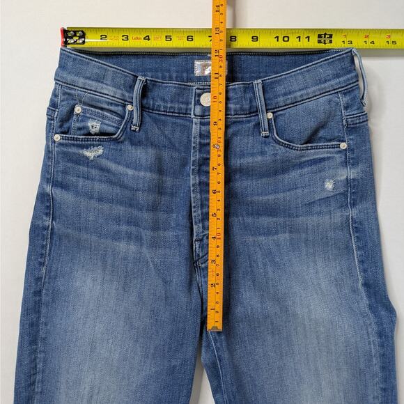 Mother Jeans Stunner Ankle Fray Graffiti Girl 27 Blue Skinny Button Fly GUC - Picture 8 of 12